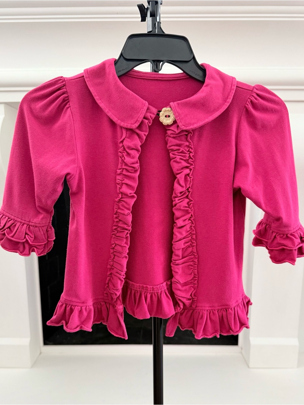 Persnickety Fuchsia Ruffle-Trim Cardigan- Girls 8